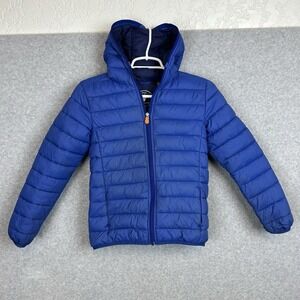 Save The Duck Jacket Kids 10 Blue Ultra Light Hooded Puffer Plumtech Winter Hood